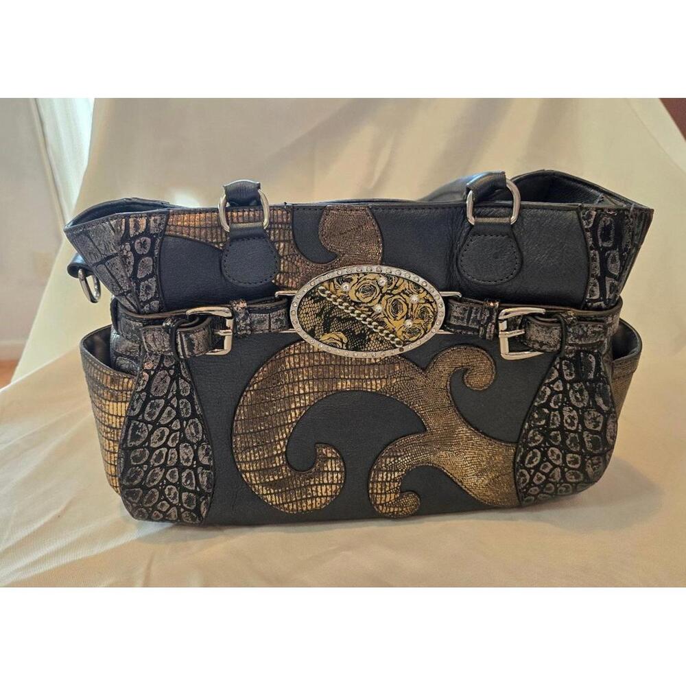 Debbie Brooks Italian Leather Brown Black Bag Purse (Preloved)